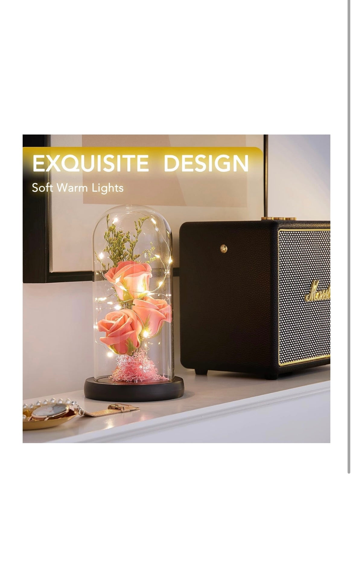 Eternal Rose Flower Lamp in Glass Dome, Gift Box Included
