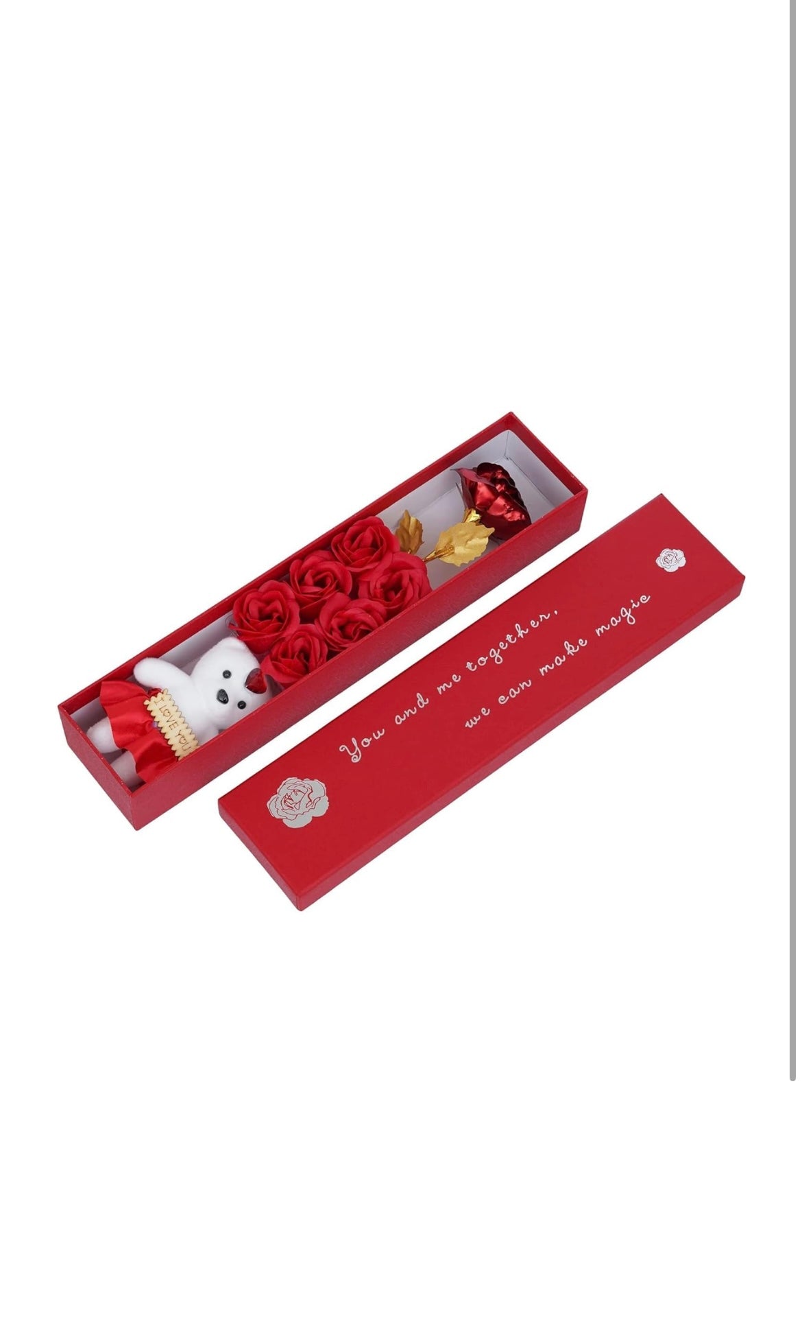 ascension Plastic Artificial Flower & Teddy Gift Box Red Rose with Romantic I Love You Teddy Bear