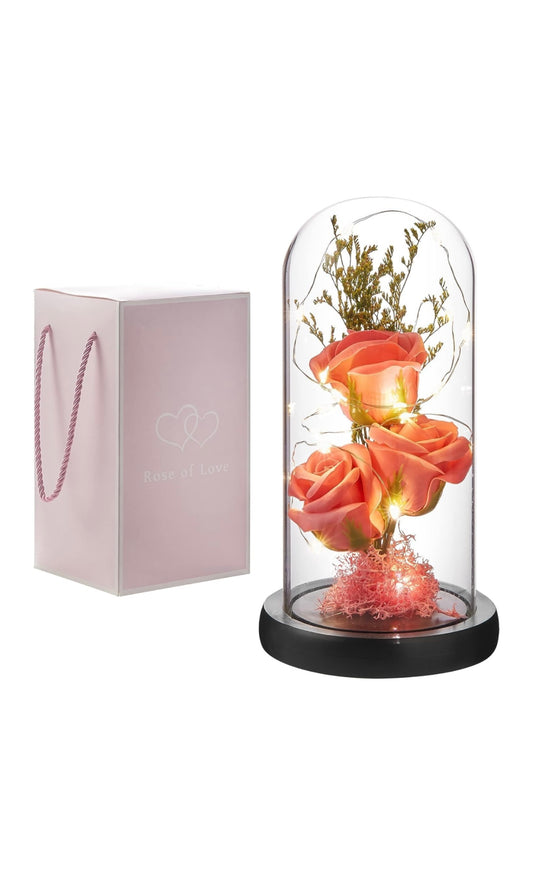 Eternal Rose Flower Lamp in Glass Dome, Gift Box Included