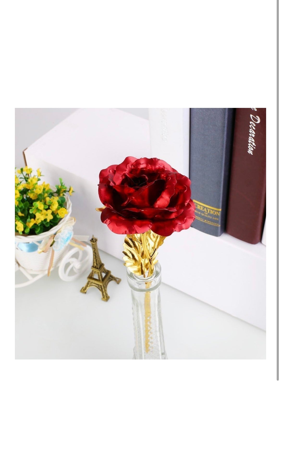 Red Gold Rose Artificial Flower with Gift Box