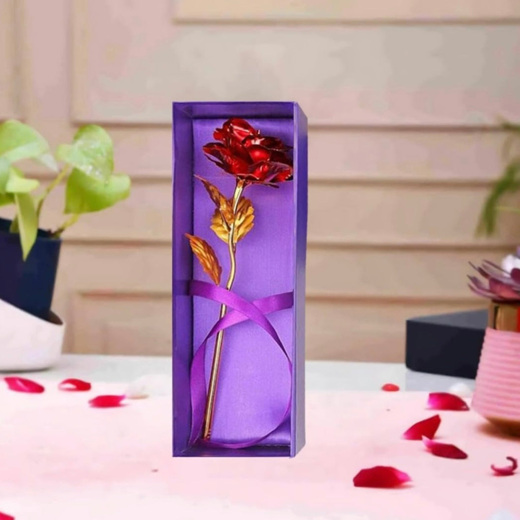 Red Gold Rose Artificial Flower with Gift Box
